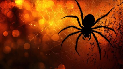 Poster - Spooky spider backdrop with vibrant orange and Halloween text