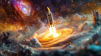 Sticker - Space Shuttle Launching Through a Cosmic Nebula