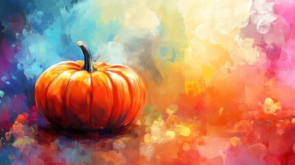 Sticker - Glowing Pumpkin on Colorful Background