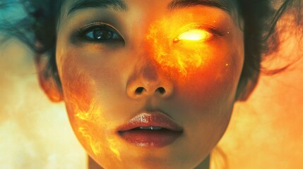 Sticker - Woman with a Fiery Eye and a Flaming Face