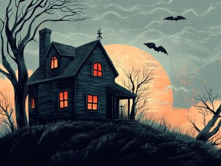 Wall Mural - Spooky house illustration for festive imagery