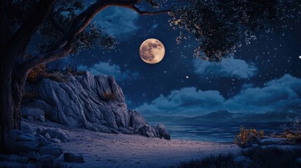 Wall Mural - surreal fantasy theme full moon night sky backdrop
