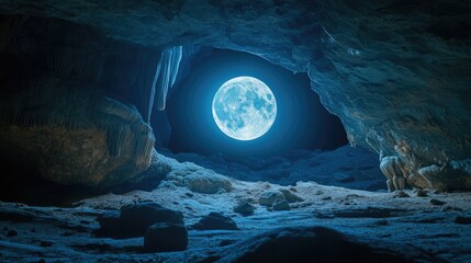 Wall Mural - cave photography under full moon light