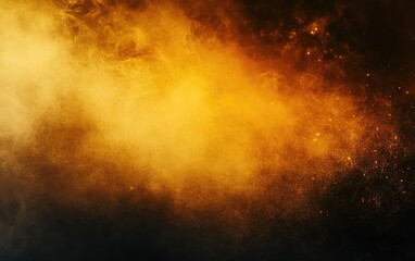 Poster - Mysterious fog in yellow and orange tones on a dark background with light emanating from the bottom right for texture and overlay use