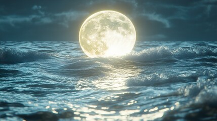 full moon over the ocean: a serene nighttime scene