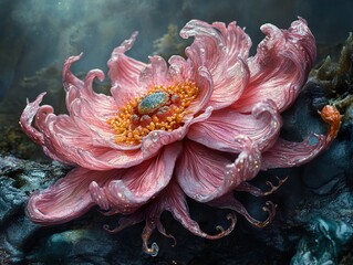 Wall Mural - Surreal Pink Flower with Delicate Petals and Glowing Texture