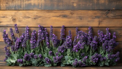 Poster - Lavender Flowers Against Wooden Background