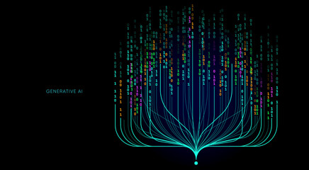 Fototapete - Illustration of abstract stream. Artificial intelligence. Big data, technology, AI, data transfer, data flow, large language model, generative AI