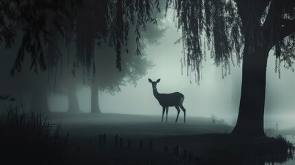 Canvas Print - A Deer in the Misty Woods