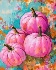 Sticker - Pink pumpkins on vibrant background