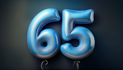 65 number made of blue balloon, copy space