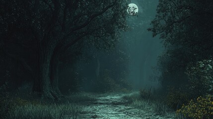 Wall Mural - mysterious forest at night