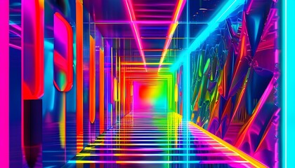 Wall Mural - Trendy psychedelic zebra stripes in vibrant fluorescent colors with cool holographic patterns and bold contrasts reminiscent of 80s and 90s art