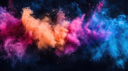 Poster - Dynamic colored powder bursts against a dark backdrop