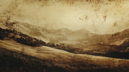 Poster - Vintage Landscape with Mountain Range and Forested Valley