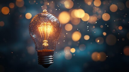 Canvas Print - Glowing Lightbulb with Sparkles Against a Blurred Background