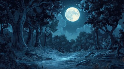 Wall Mural - moonlit forest landscape at night