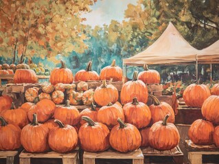 Sticker - Pumpkins at a market backdrop