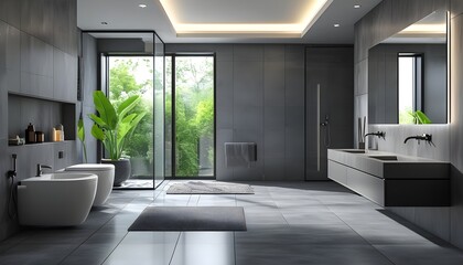 Wall Mural - Sleek and Contemporary Gray Bathroom Design