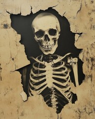 Poster - Creepy Skeleton Emerging from Torn Paper