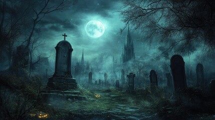 Wall Mural - Halloween cemetery images