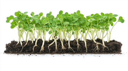 Vibrant green microgreens sprouting from the soil, perfect for a fresh salad.