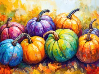 Canvas Print - Autumn Pumpkins in Vibrant Colors