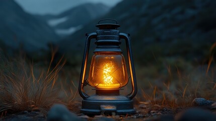 Sticker - A Lantern Illuminates the Wilderness at Night