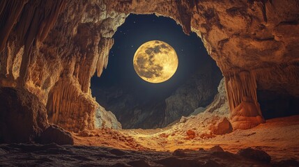 Wall Mural - cave photography under full moon light