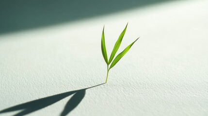 Poster - Single Green Shoot with Shadow on Light Background