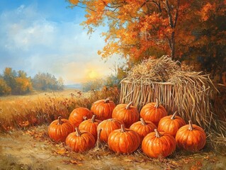 Wall Mural - autumn pumpkin harvest scene