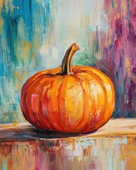 Canvas Print - Vibrant pumpkin on natural wood surface