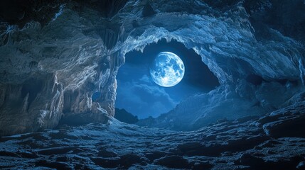Wall Mural - cave photography under full moon light