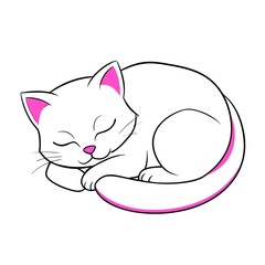 Cute cartoon cat sleeping peacefully with pink accents