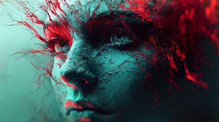 Wall Mural - Surreal Portrait with Red and Blue Hues