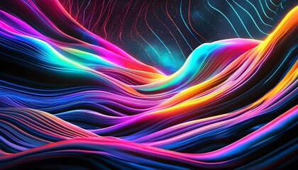 Wall Mural - Neon Waves of Energy: Abstract Electronic Glow in Black Space Featuring Vibrant Sound Spectrum and Dynamic Flow