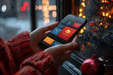 Poster - A person holding a smartphone with an e-commerce app open, representing online shopping convenience.