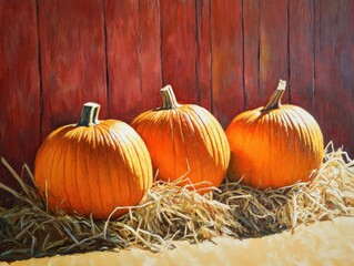 Sticker - Pumpkins on hay in sunlight