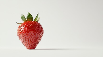 Sticker - A Single, Ripe Strawberry with Green Leaves on a White Background