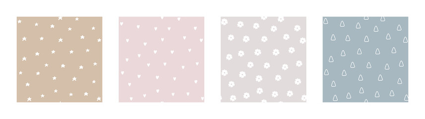 bohemian baby pattern. set of boho print for kids with stars, hearts and flowers. gender neutral nur