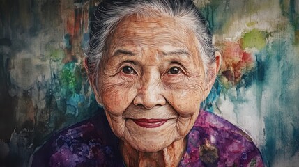 Sticker - Watercolor Portrait of an Elderly Woman with a Gentle Smile