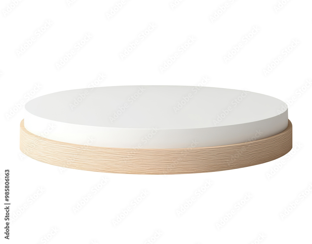 Custom Round Platform White round platform with a wooden textured base, perfect for product ...