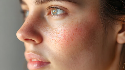 Wall Mural - Closeup face of young girl with clean healthy skin. Skin care concept