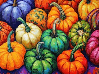 Canvas Print - Vibrant autumn gourds and pumpkins