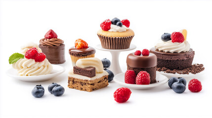 Wall Mural - A tempting array of mini desserts, topped with fresh berries and chocolate, a sweet delight for any occasion.