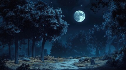 Wall Mural - moonlit forest landscape at night