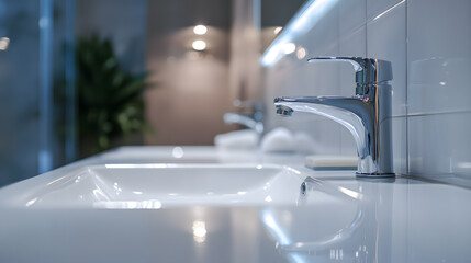 Poster - Interior of a white bathroom. Clean bathroom counter surface