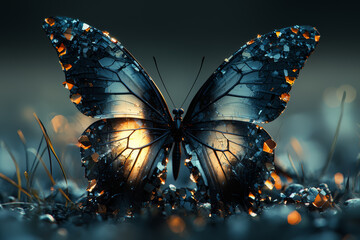 Poster - a butterfly with its wings made of shattered mirrors, reflecting the fragmented nature of beauty and