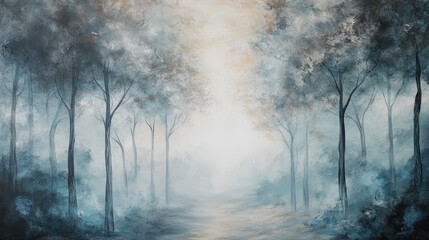 Wall Mural - misty forest landscape with ethereal trees