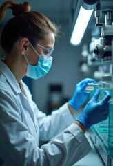 Wall Mural - cell therapy lab: scientist works on genetic engineering research in laboratory. biotech, stem cell,